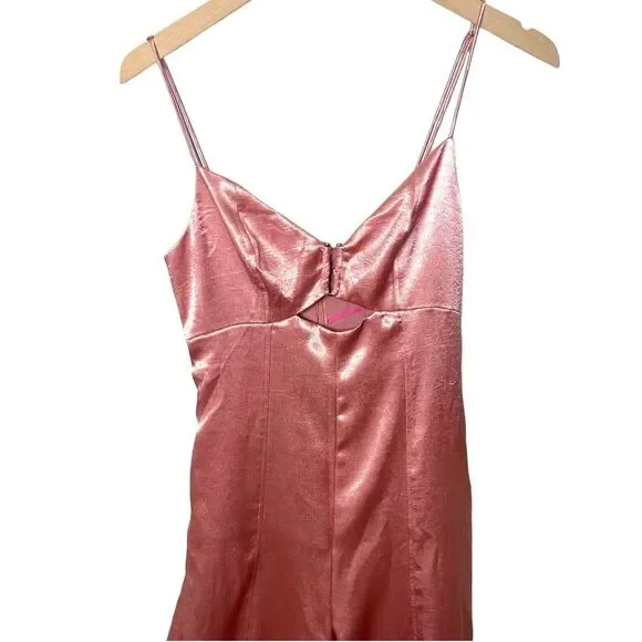 Free People Abbie Jumpsuit Pink Satin Wide leg Cutout Size 2 NWT $250